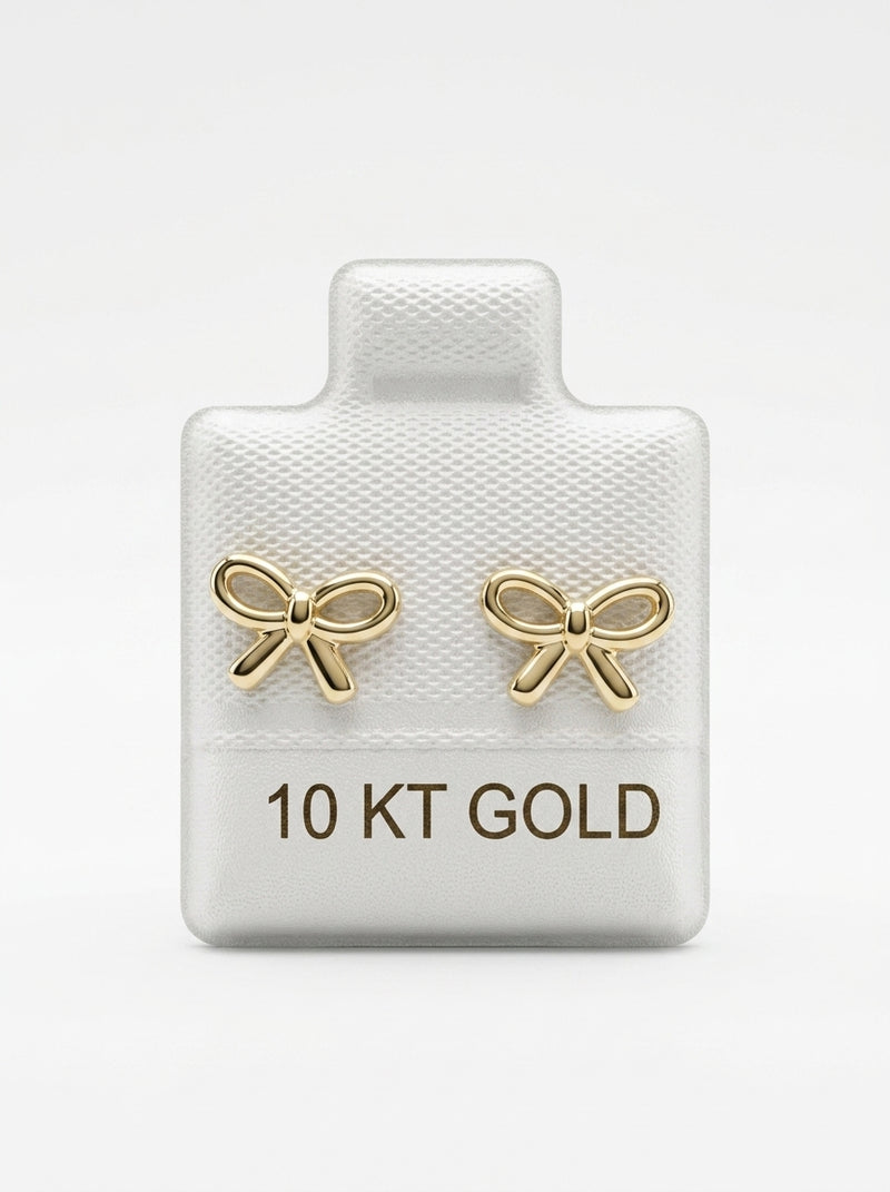 Broquel de oro 10k delgado diseño moño coquete (de bolitas) Mod 5670