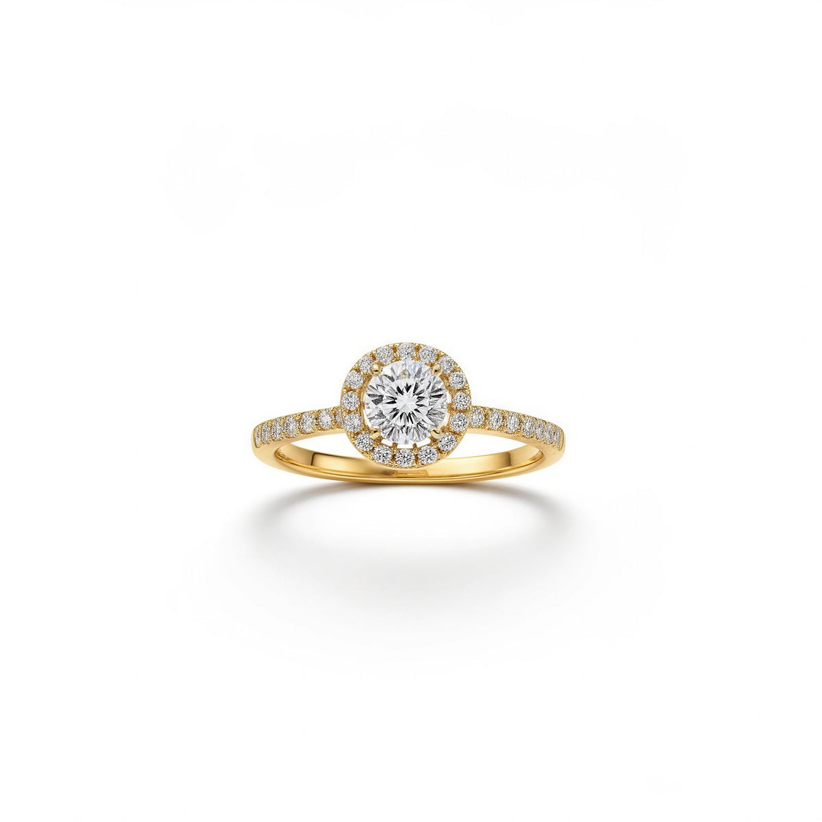Anillo de oro 14k tipo halo redondo ideal para promesa