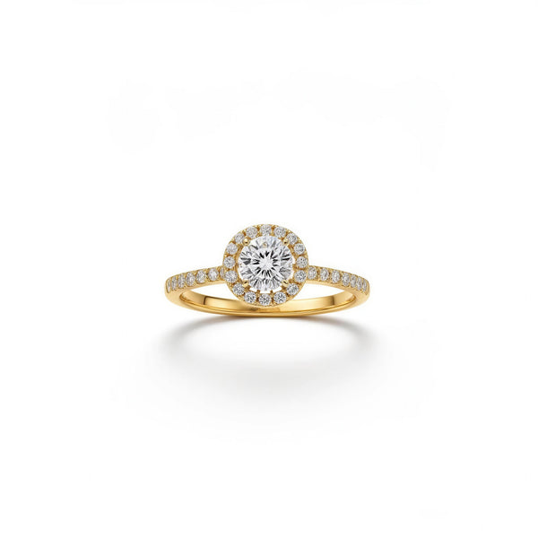 Anillo de oro 14k tipo halo redondo ideal para promesa