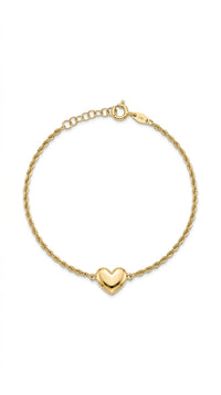 Pulsera de oro 14k tejido torsal con corazón inflado LM5090 - 18 cm