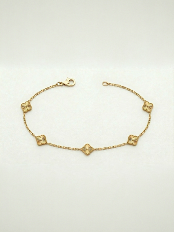 Pulsera de oro 14k de tréboles pequeños dorados de 18 cm x 8mm Mod. LM 5012