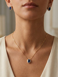 Juego de oro 14k con circonias azules y blancas corte oval mod 5533