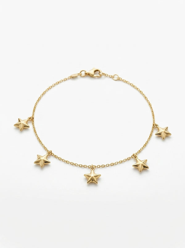 Pulsera de oro 14k diseño de estrellas Mod LM537 - 18 cm