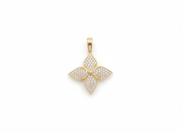 Dije flor con circonias en oro 14k