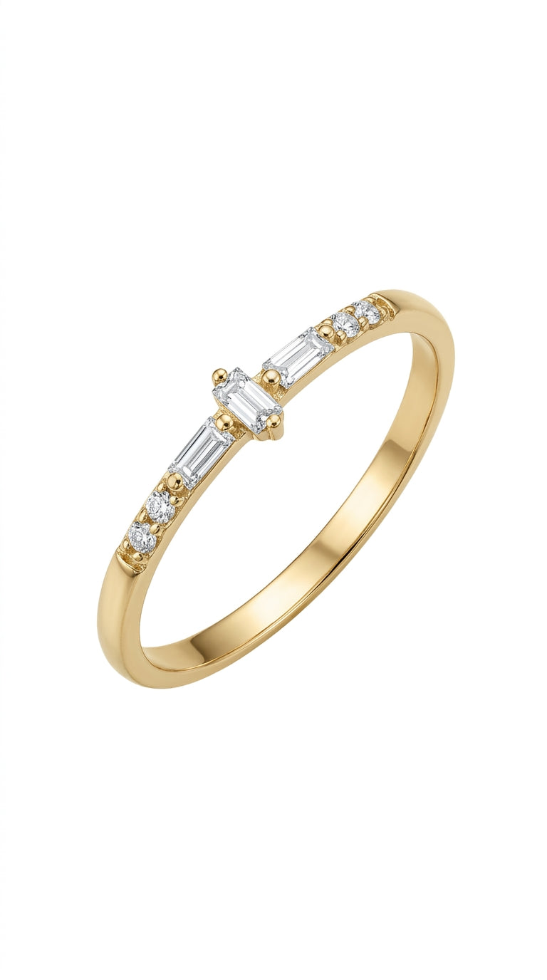 Anillo Baguette con Circonias Laterales en Oro 14K 5046