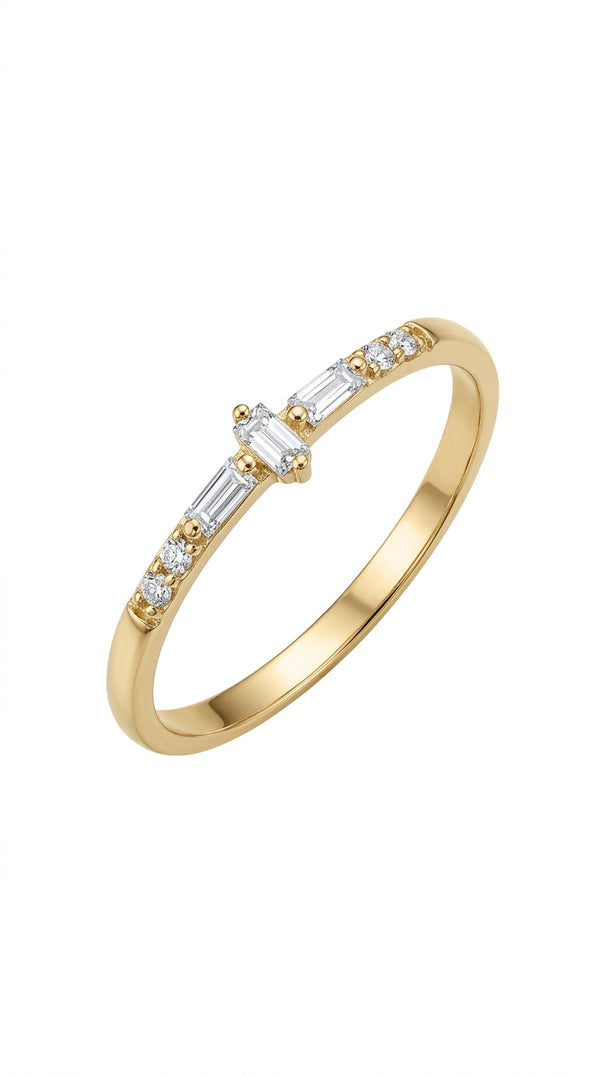 Anillo Baguette con Circonias Laterales en Oro 14K 5046