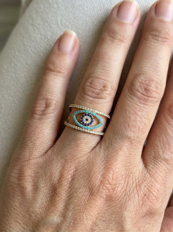Anillo de oro 14k diseño ojo turco mod 5908