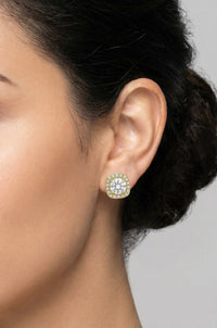 Aretes de oro 14K con circonia central y halo cuadrado Mod. 694