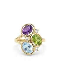 Anillo de oro 14k diseño cluster  multicolor Mod LM5405