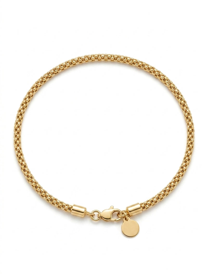 Pulsera de oro amarillo 14k tejido popcorn mod 5508 18 cm x 2 mm
