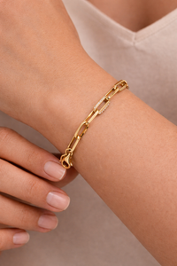 Pulsera Oro 10K Estilo Eslabón con Circonias -18 cm