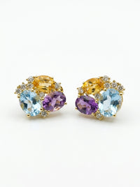 Aretes de oro 14k diseño cluster  multicolor Mod LM5403 - 2 cm