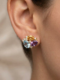 Aretes de oro 14k diseño cluster  multicolor Mod LM5403 - 2 cm