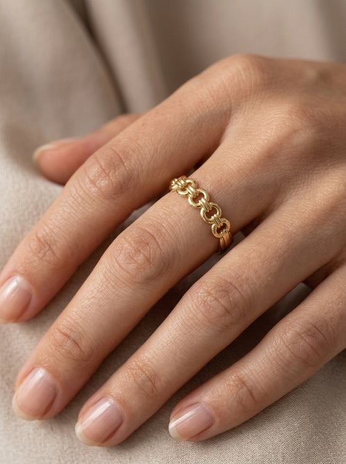 Anillo de oro 14k diseño de eslabón redondo entrelazado Mod LM5355