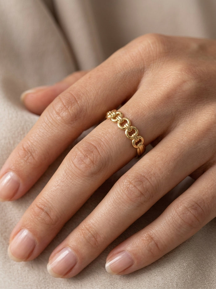 Anillo de oro 14k diseño de eslabón redondo entrelazado Mod LM5355