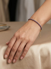 Pulsera de oro 14k diseño de bolitas con piedras azules Mod LM5269 - 18 cm