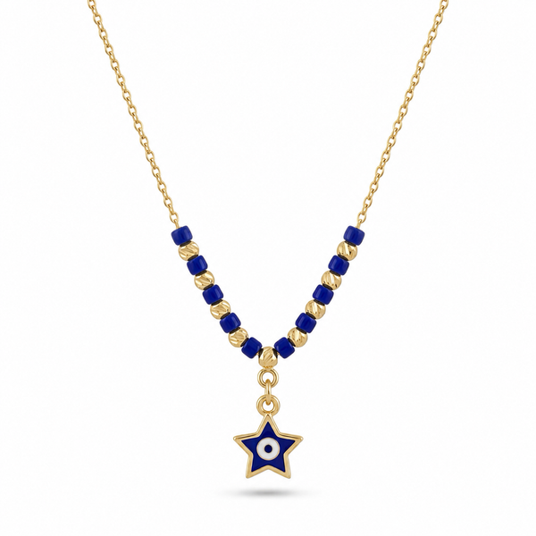 Gargantilla de oro 14k diseño de estrella con ojo turco kids Mod 5656 - 35 cm