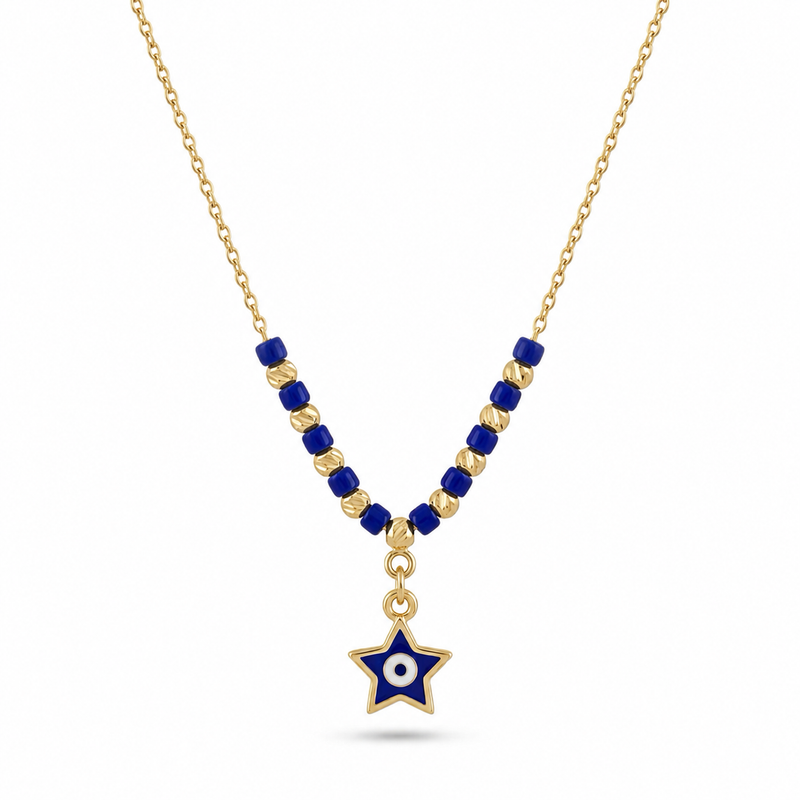 Gargantilla de oro 14k diseño de estrella con ojo turco kids Mod 5656 - 35 cm