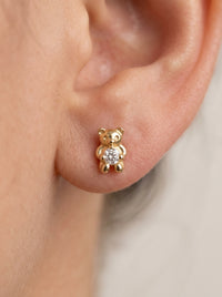 Broquel de oro 14k con diamantes naturales diseño ositos Mod LM5291