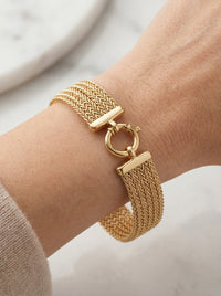 Pulsera de oro 14k tejido palma  hueca Mod 5456 - 18 cm