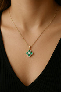 Gargantilla de oro 14k de trébol verde de circonias - 45 cm