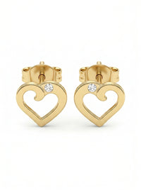 Aretes de oro 14K diseño corazón con circonias  Mod LM5427