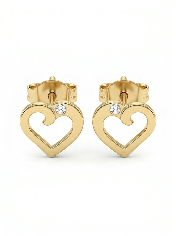 Aretes de oro 14K diseño corazón con circonias  Mod LM5427