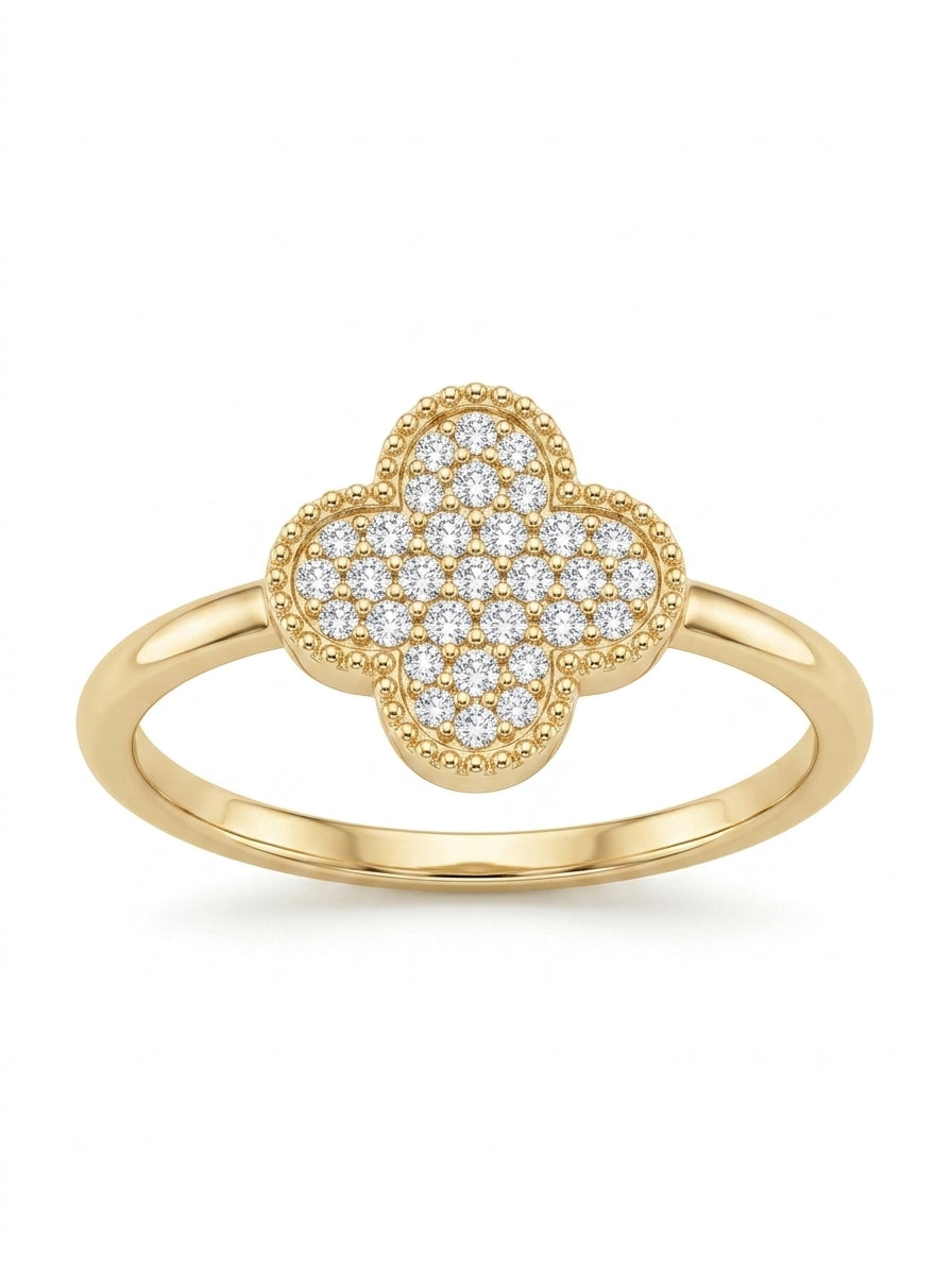 Anillo de oro 10k diseño trébol con circonias mod 5582