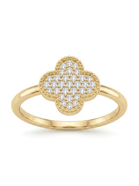 Anillo de oro 10k diseño trébol con circonias mod 5582