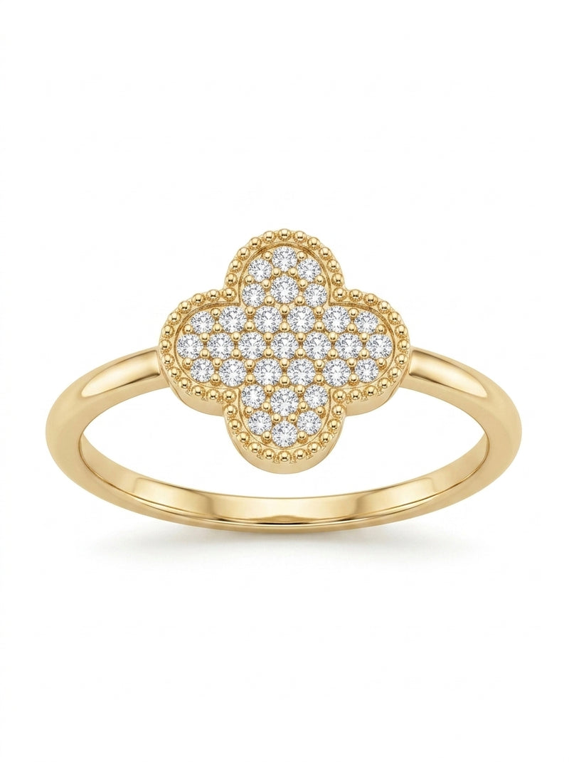 Anillo de oro 10k diseño trébol con circonias mod 5582