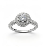 Anillo de oro blanco 14k tipo halo con circonias