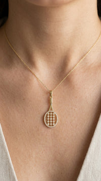 Dije Raqueta de Tenis con Circonias en Oro 14K -3.5 cm