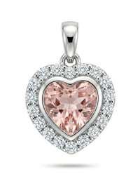 Dije de oro blanco 14k diseño de corazón con morganita al centro y diamantes naturales Mod 5448 - 1 cm