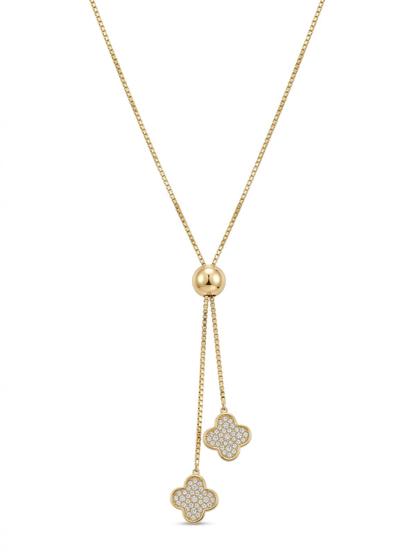 Gargantilla de oro 14k tipo corbatín con diseño de tréboles Mod 5142 - ajustable
