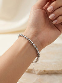 Pulseras de oro blanco 14k diseños de bolitas huecas mod 5748 - 18 cm