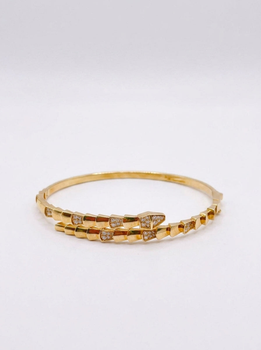 Brazalete de oro 14k diseño de serpiente tipo diseñador de broche Mod 5541 - 18 cm