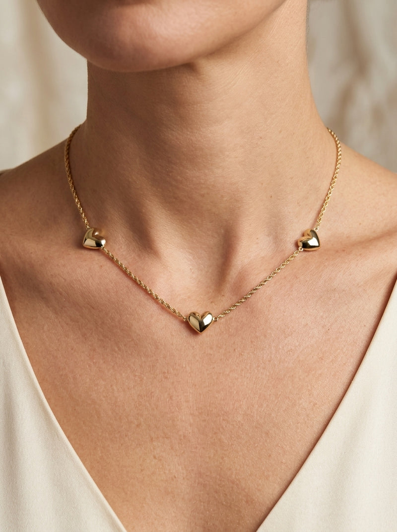 Gargantilla de oro 10k diseño torsal con corazones mod 5808 - 45 cm