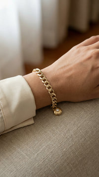 Pulsera de oro 10k tejido clásico con broche de botón - 18 cm