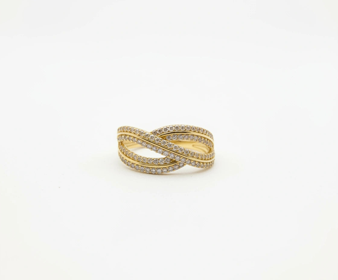 Anillo doble cruzado de oro 14k con circonias
