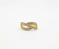 Anillo doble cruzado de oro 14k con circonias