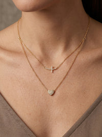 Gargantilla de oro 14k diseño de cruz con corazón con circonias mod 5595 - 45 cm