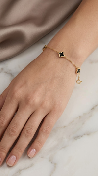 Pulsera de oro 14k con flores de ónix Mod. LM5089 - 18 cm