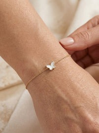 Pulsera de oro 14k diseño de mariposa de madre perla 5603- 18 cm