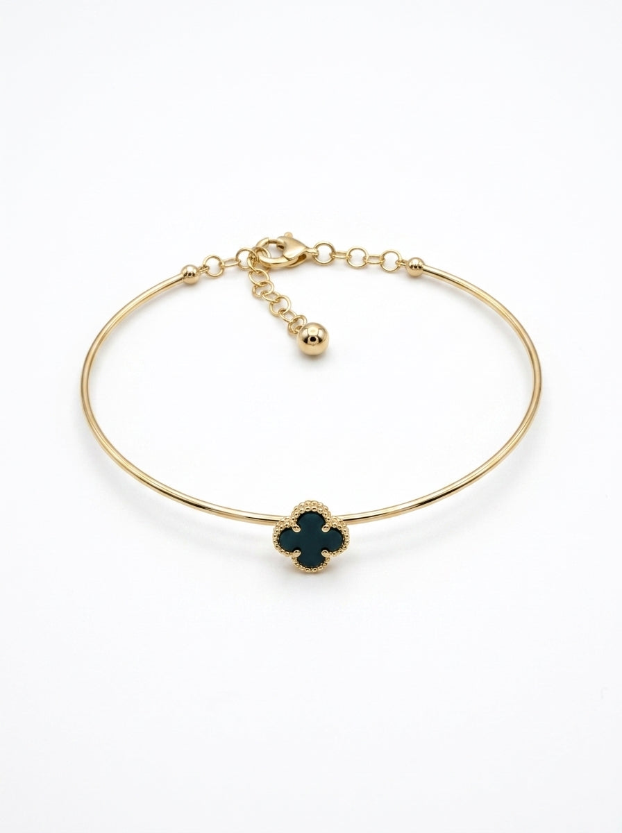 Brazalete de oro 14k diseño de trébol de piedra ónix mod 5758 - 18 cm