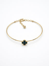 Brazalete de oro 14k diseño de trébol de piedra ónix mod 5758 - 18 cm