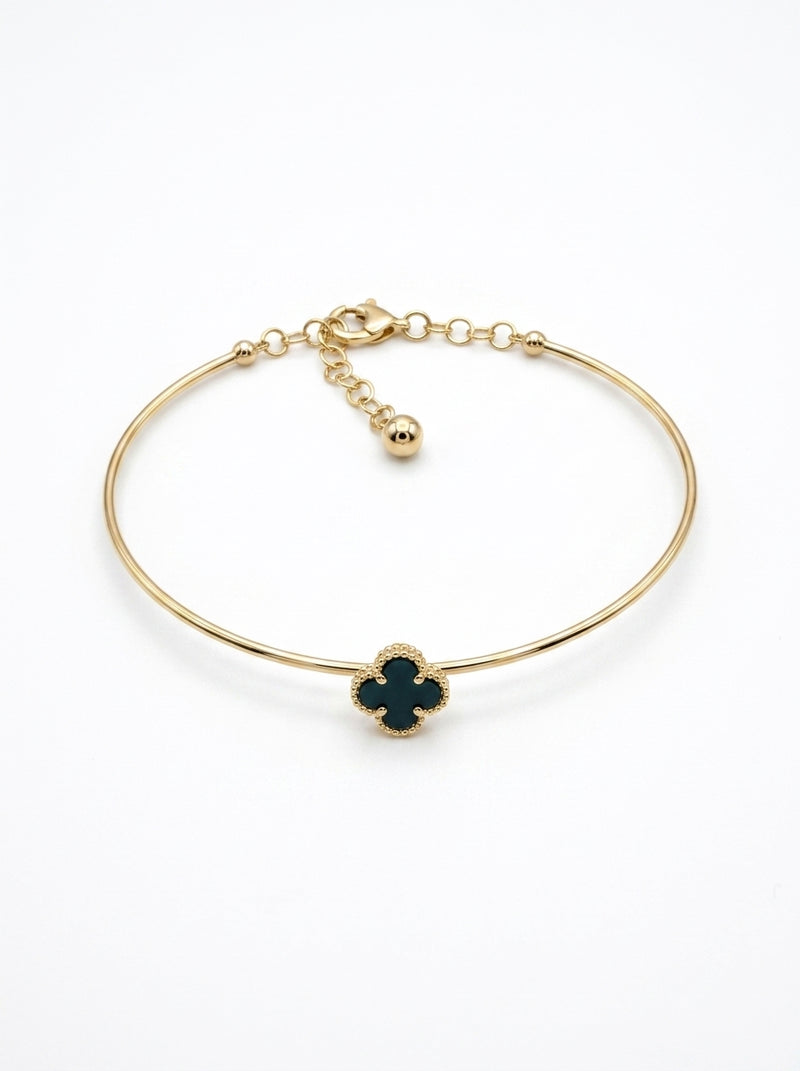 Brazalete de oro 14k diseño de trébol de piedra ónix mod 5758 - 18 cm