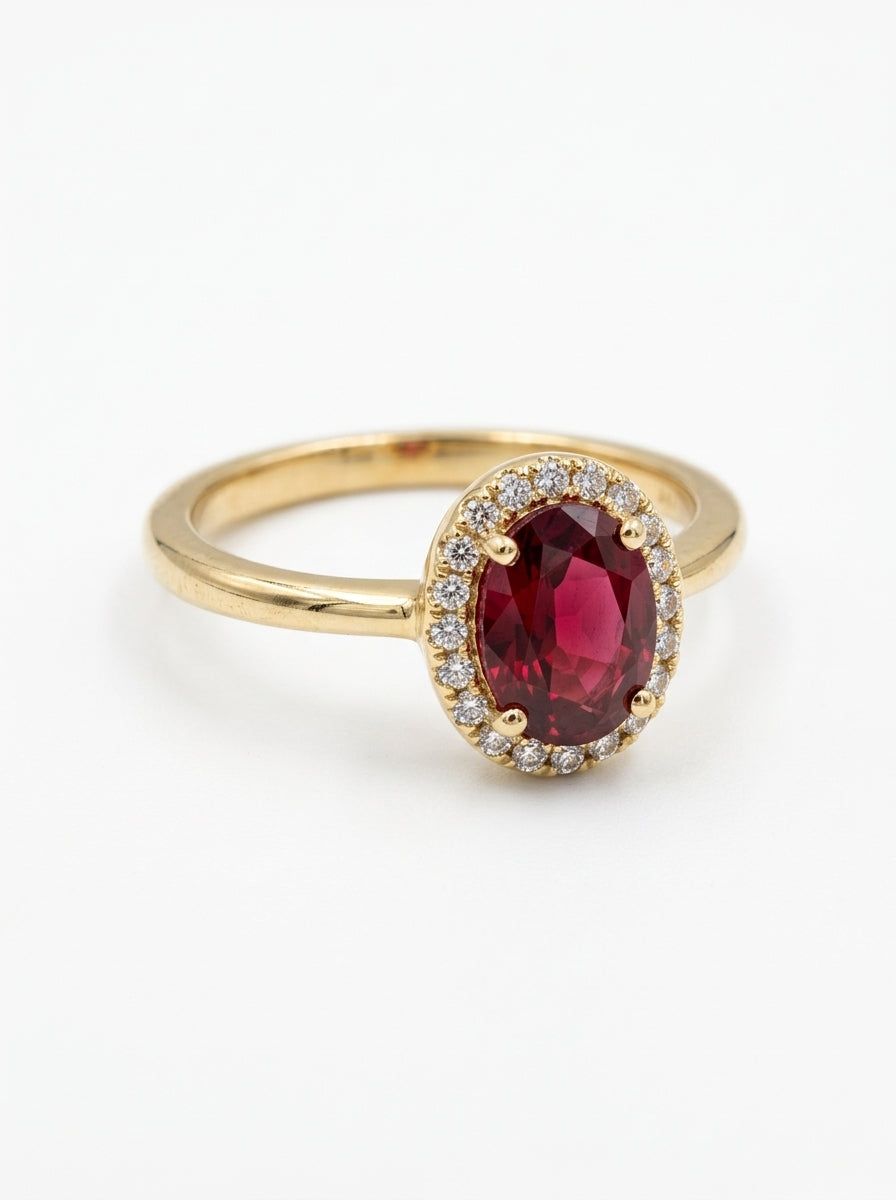 Anillo de oro 14k con circonia oval tipo halo Mod 5870