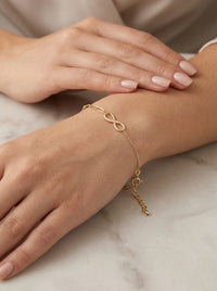 Pulsera de oro 14k diseño de infinito con tejido Mod 5160 - 18 cm