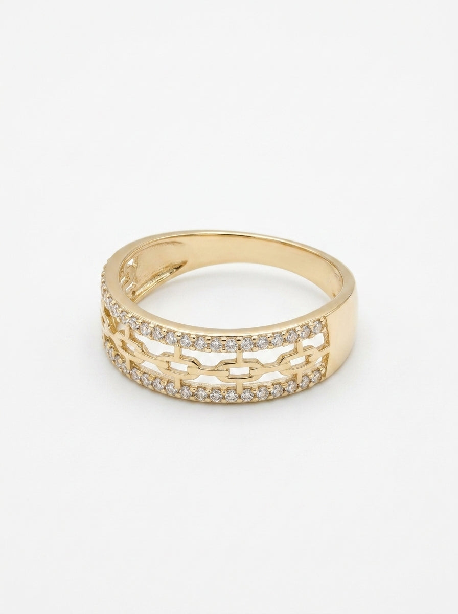 Anillo de oro 14k diseño historia entrelazada con circonias mod 5813