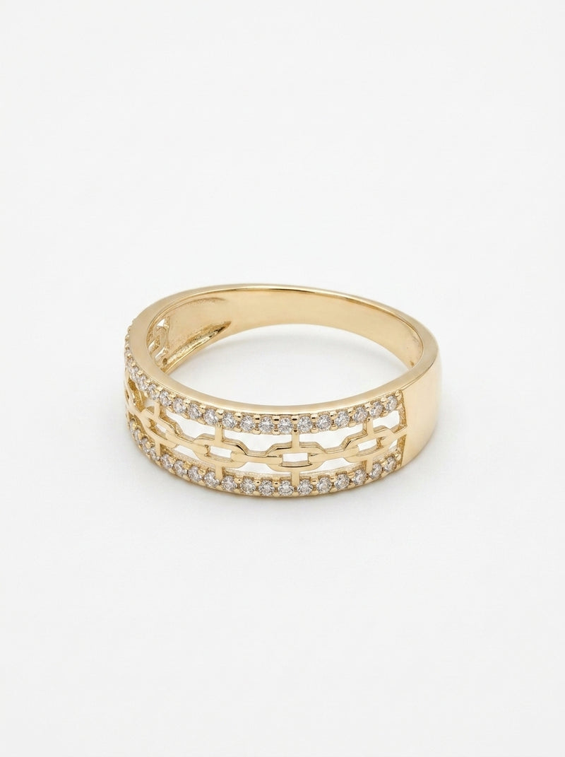 Anillo de oro 14k diseño historia entrelazada con circonias mod 5813